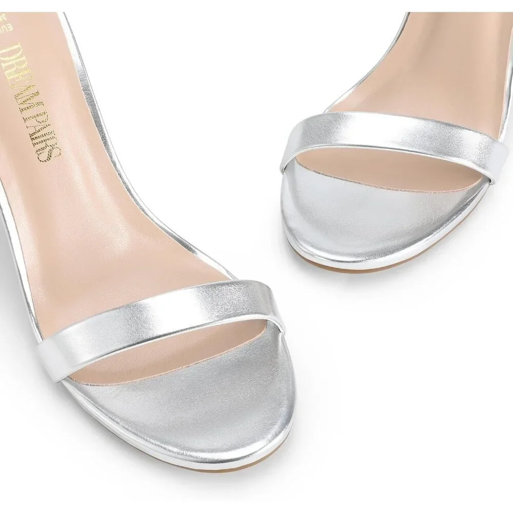 Women's Sliver-Metallic Flower Ankle Strap Stiletto Round Open Toe Stylish Heel